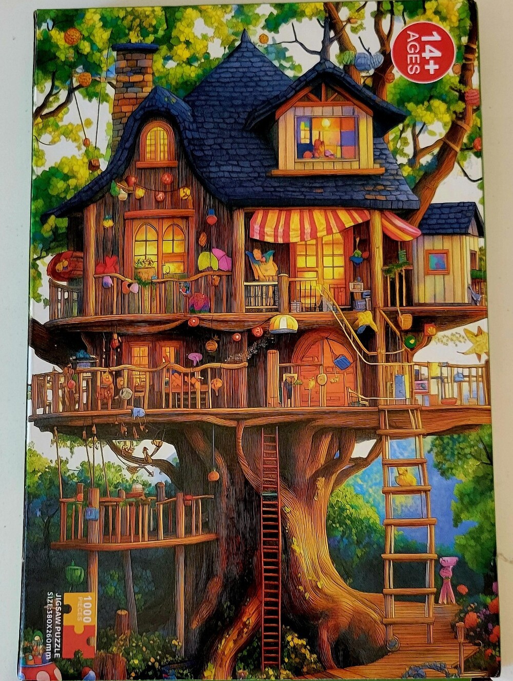 Whimsical Treehouse Puzzle Art Print - Colorful Children’s Scene